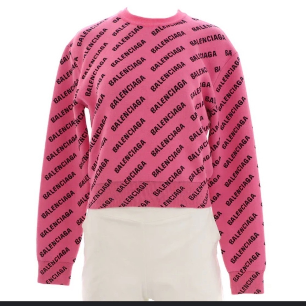 Balenciaga xs Women's All Over Logo Sweater Wool Blend